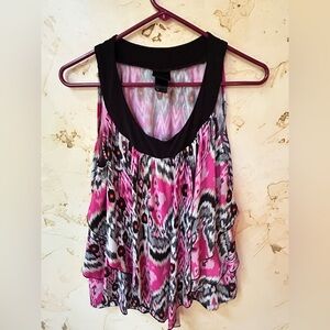 JTB Pink Black White Sleeveless Blouse Medium Flowy Top EUC Summer Ready